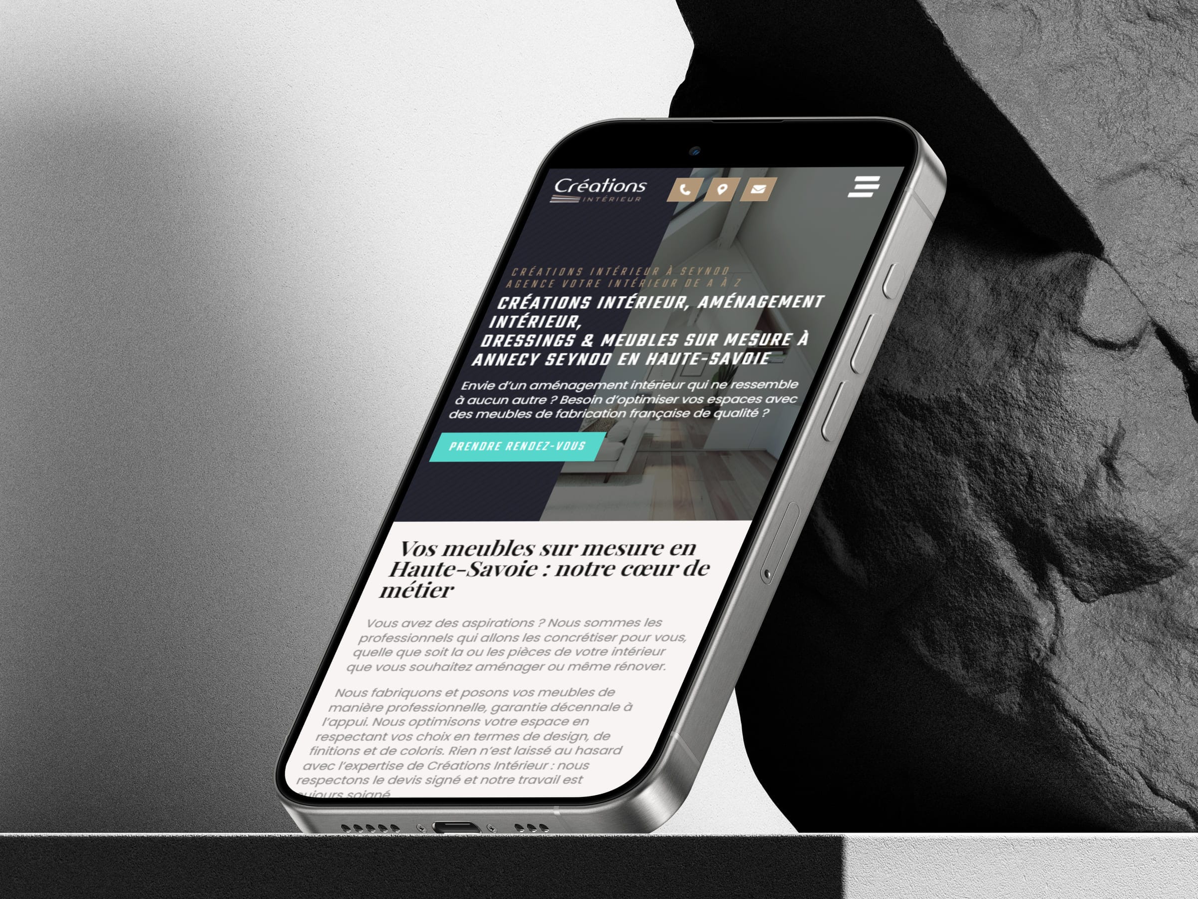 Aperçu du site Créations intérieur sur mobile